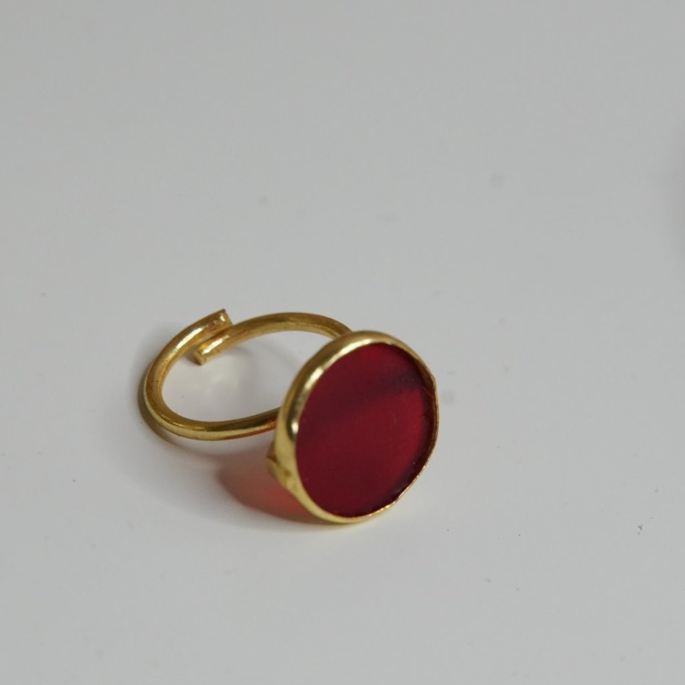 Zara Gold Ring with Deep Red Round Accent - Picture 5 of 6